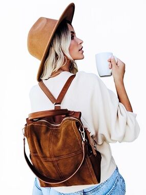 Moda Luxe – Brette Backpack Convertible Bag – Tan Suede Leather